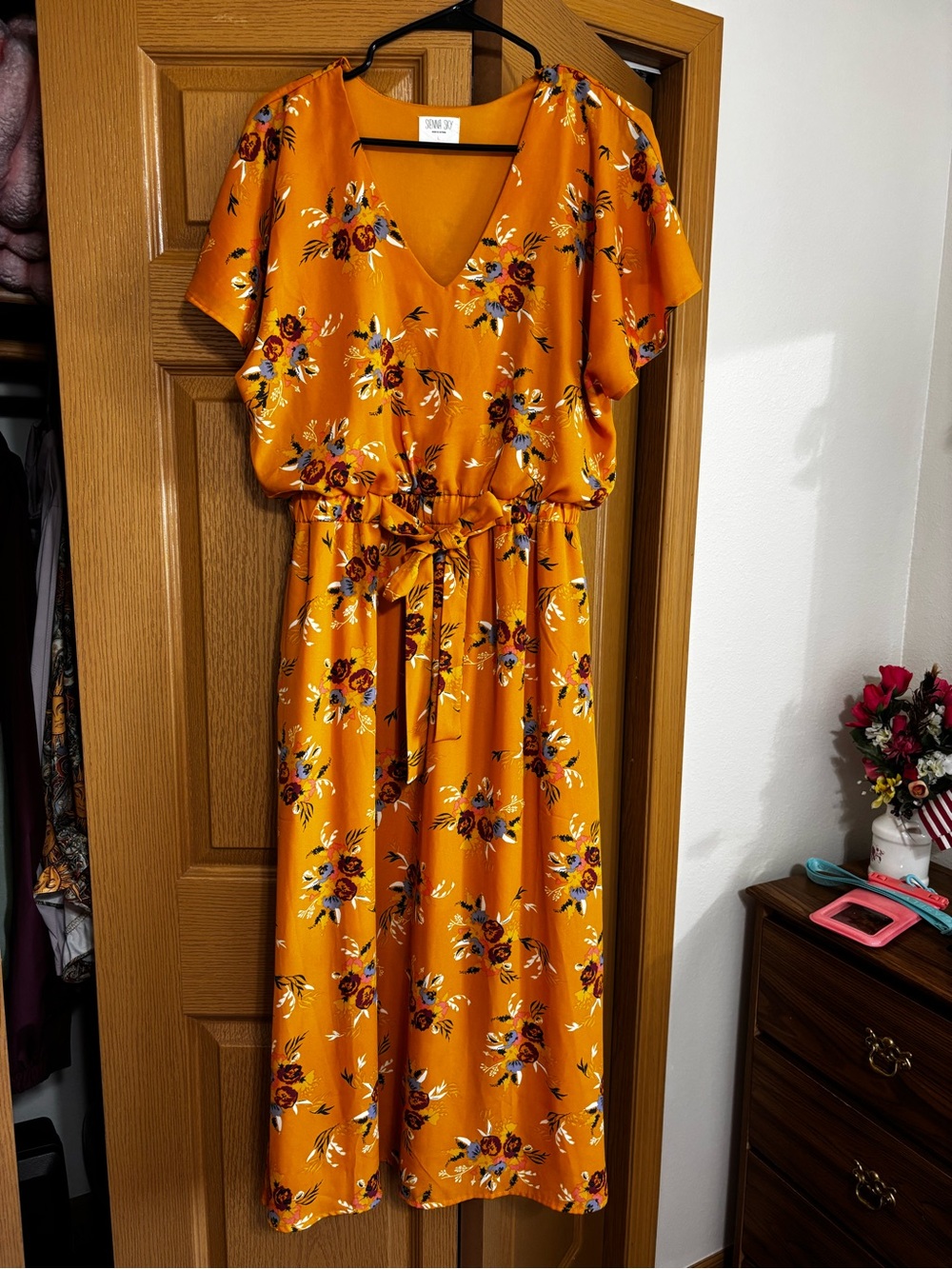 Sienna Sky Mustard Floral Maxi Dress with Tie Waist